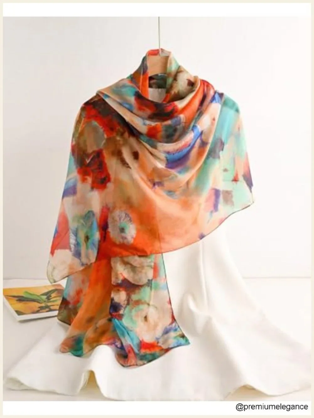 100% Mulberry Silk Scarf for Women, Large Floral Shawl Wrap, Lightweight &